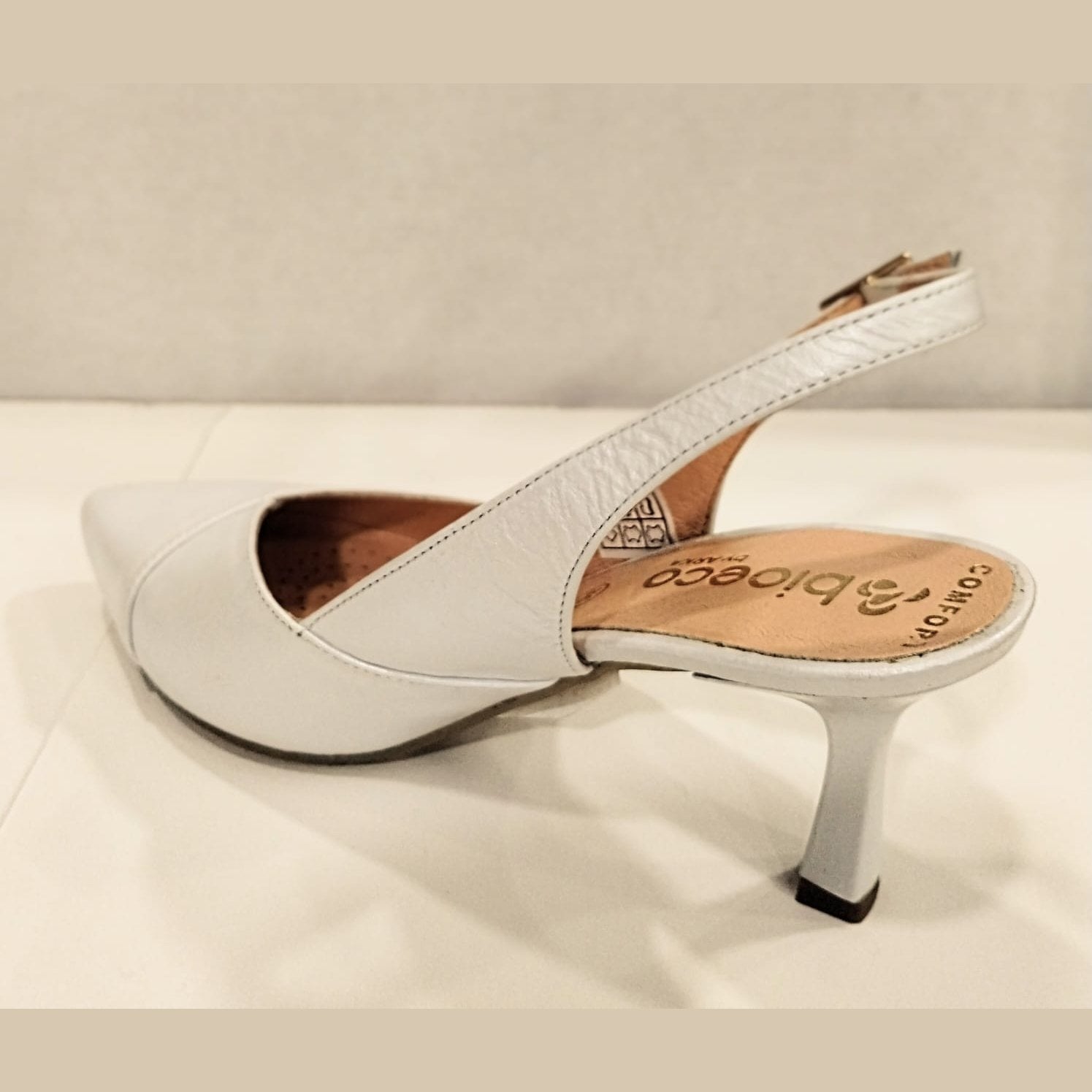 Bioeco 4009 WHITE Leather Closed Toe Slingback Shoes Matching Bags Available