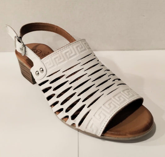 Modella Coral White Soft Leather Low Heel Sandal