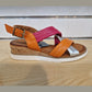 Modella Lyla Orange Combination Soft Leather Strap Wedge Sandal