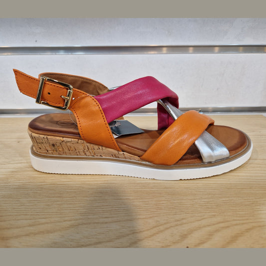 Modella Lyla Orange Combination Soft Leather Strap Wedge Sandal
