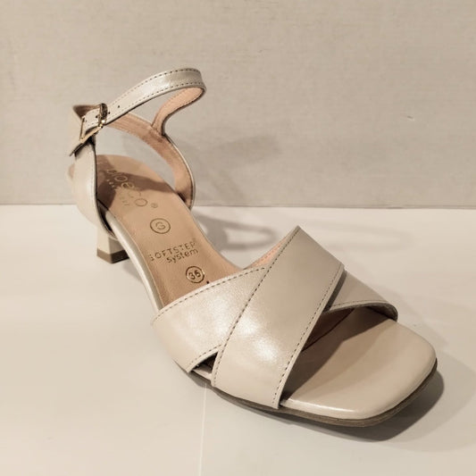Bioeco 4252 Medium Heel Pearl Beige Wide Fit Dress Sandal