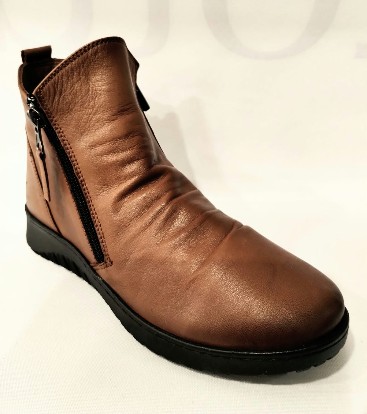Modella Hawes TAN Soft Leather Twin Zip Ankle Boot