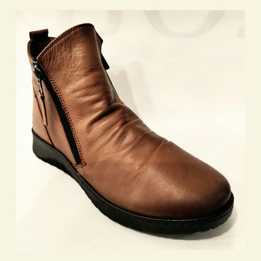Modella Hawes TAN Soft Leather Twin Zip Ankle Boot