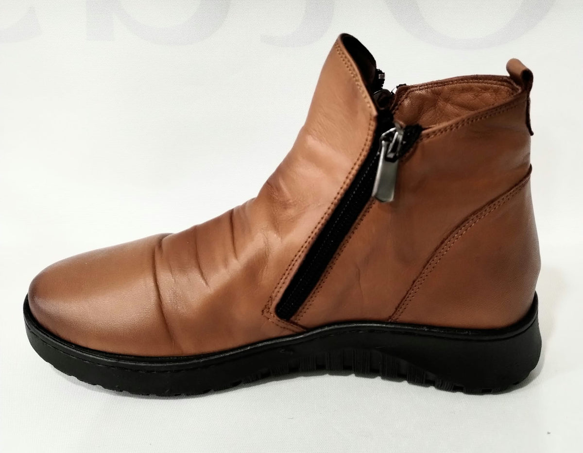 Modella Hawes TAN Soft Leather Twin Zip Ankle Boot
