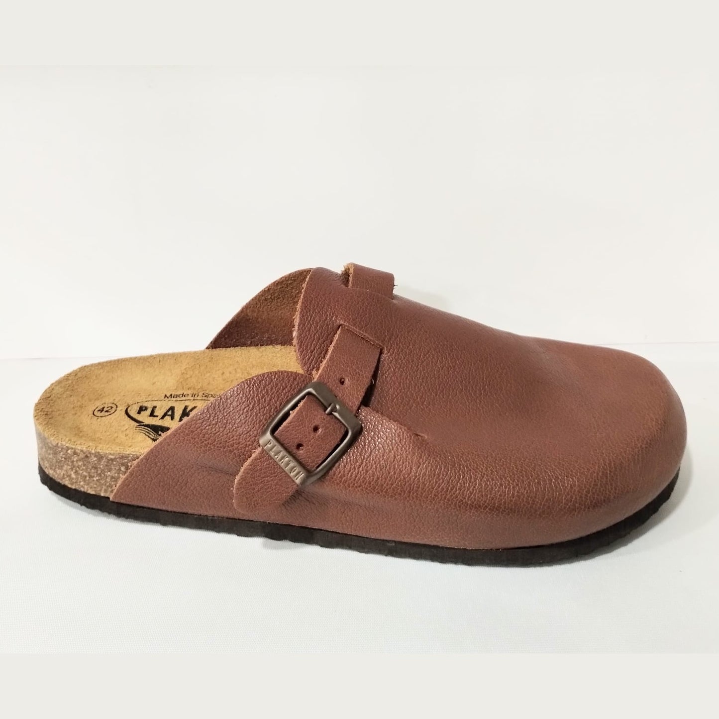 Mens Plakton 171539 CUERO Brown Leather Cork Footbed boston Style Clog