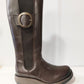 Fly London Soif Dark Brown Long Leg Leather Boot With Elastic Gusset and Zip