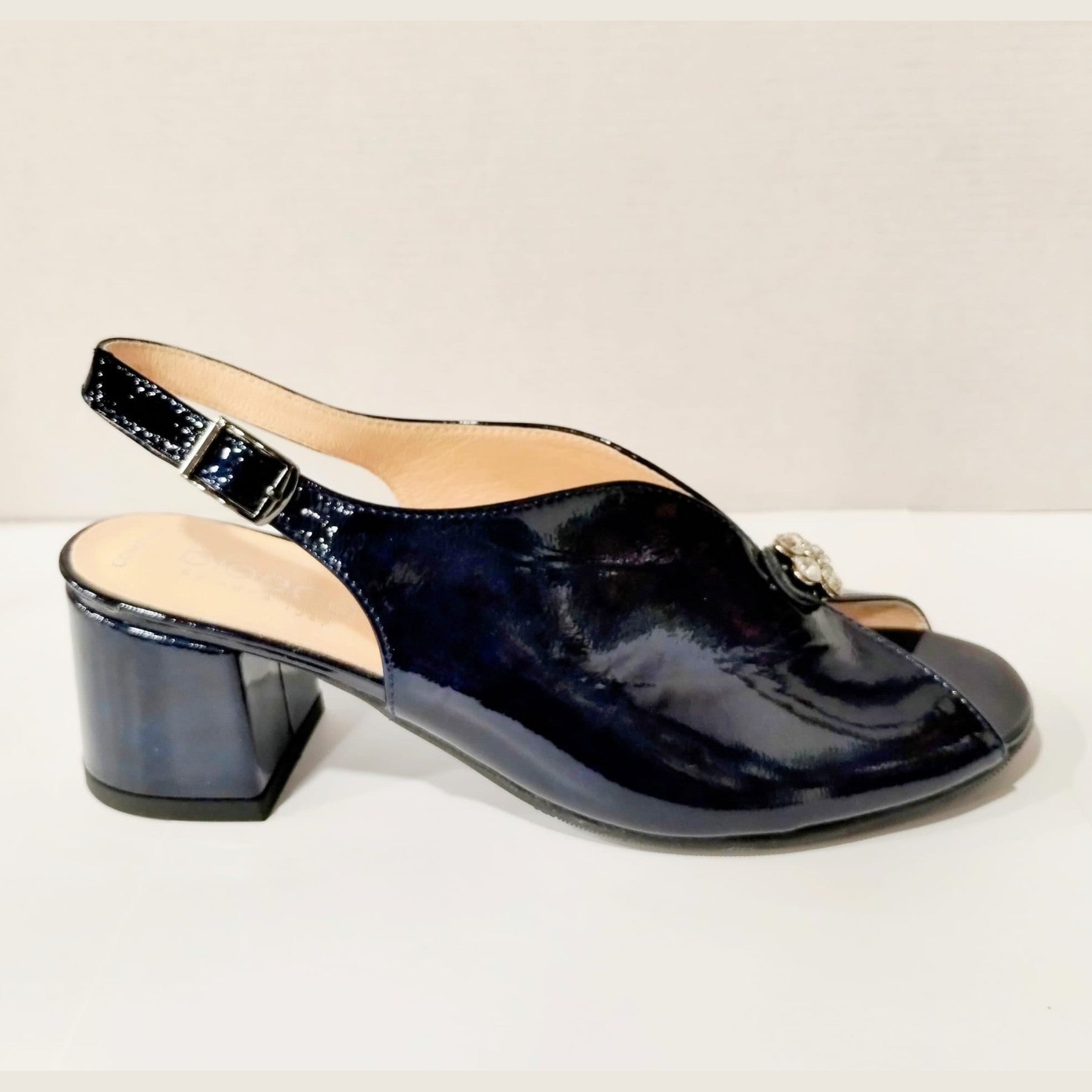 Bioeco 4263 Soft Navy Patent Leather Wide Fitting Slingback Shoe