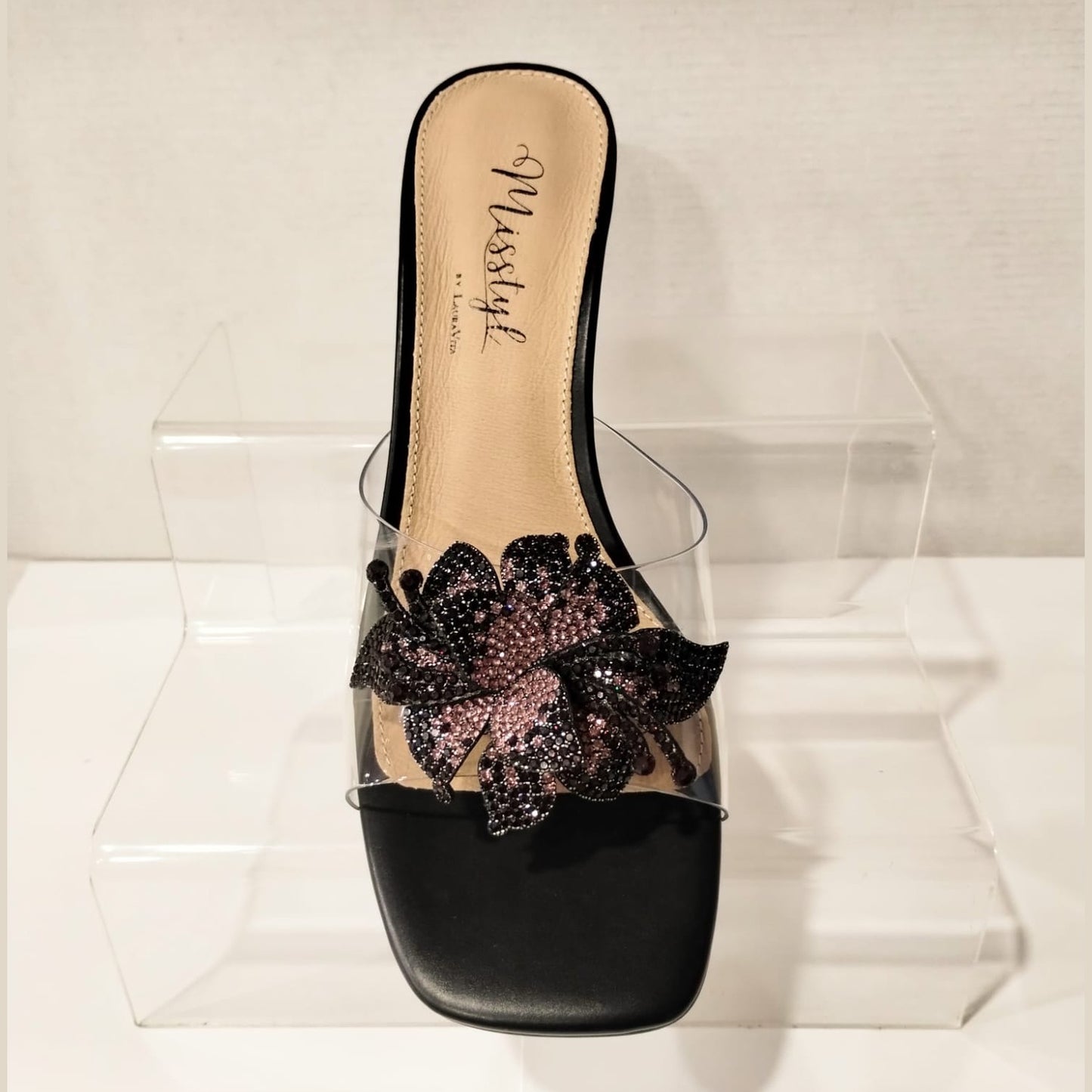 Misstyl by Laura Vita Mima 24 NOIR Clear Upper Medium Heel Mule