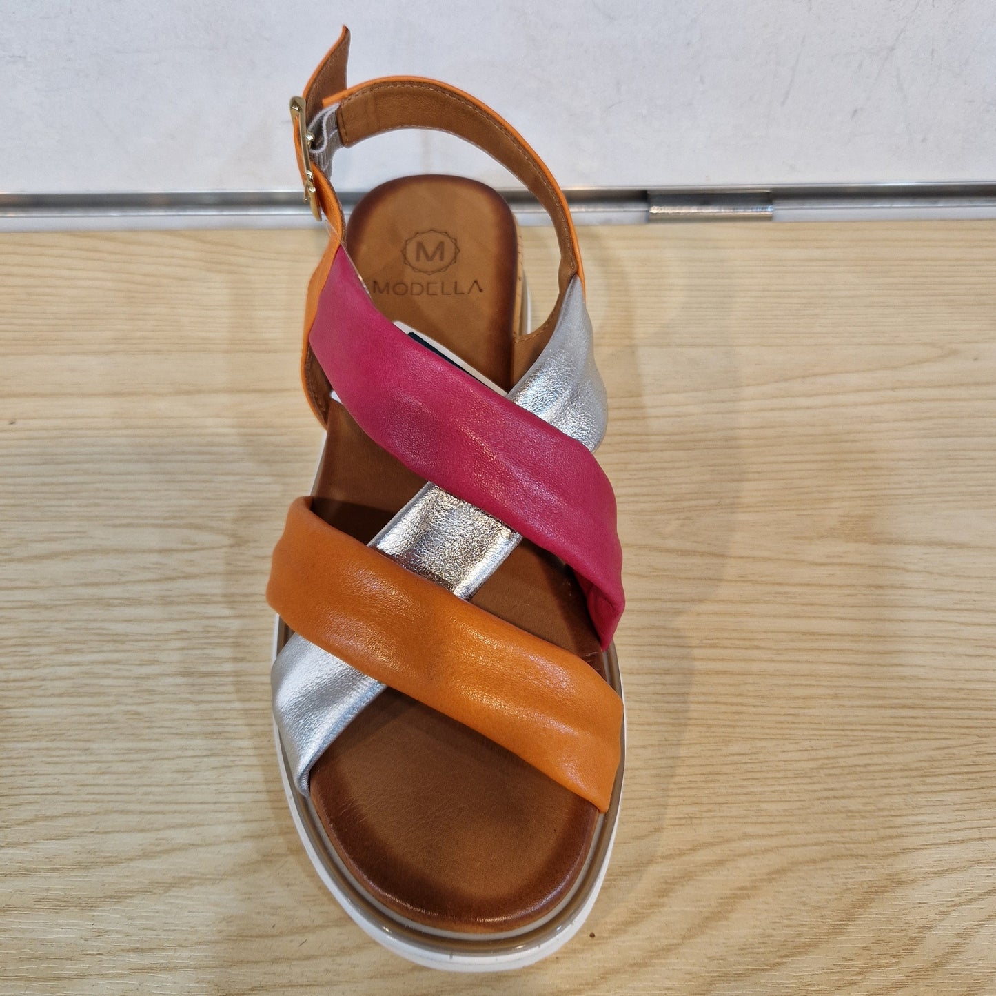 Modella Lyla Orange Combination Soft Leather Strap Wedge Sandal