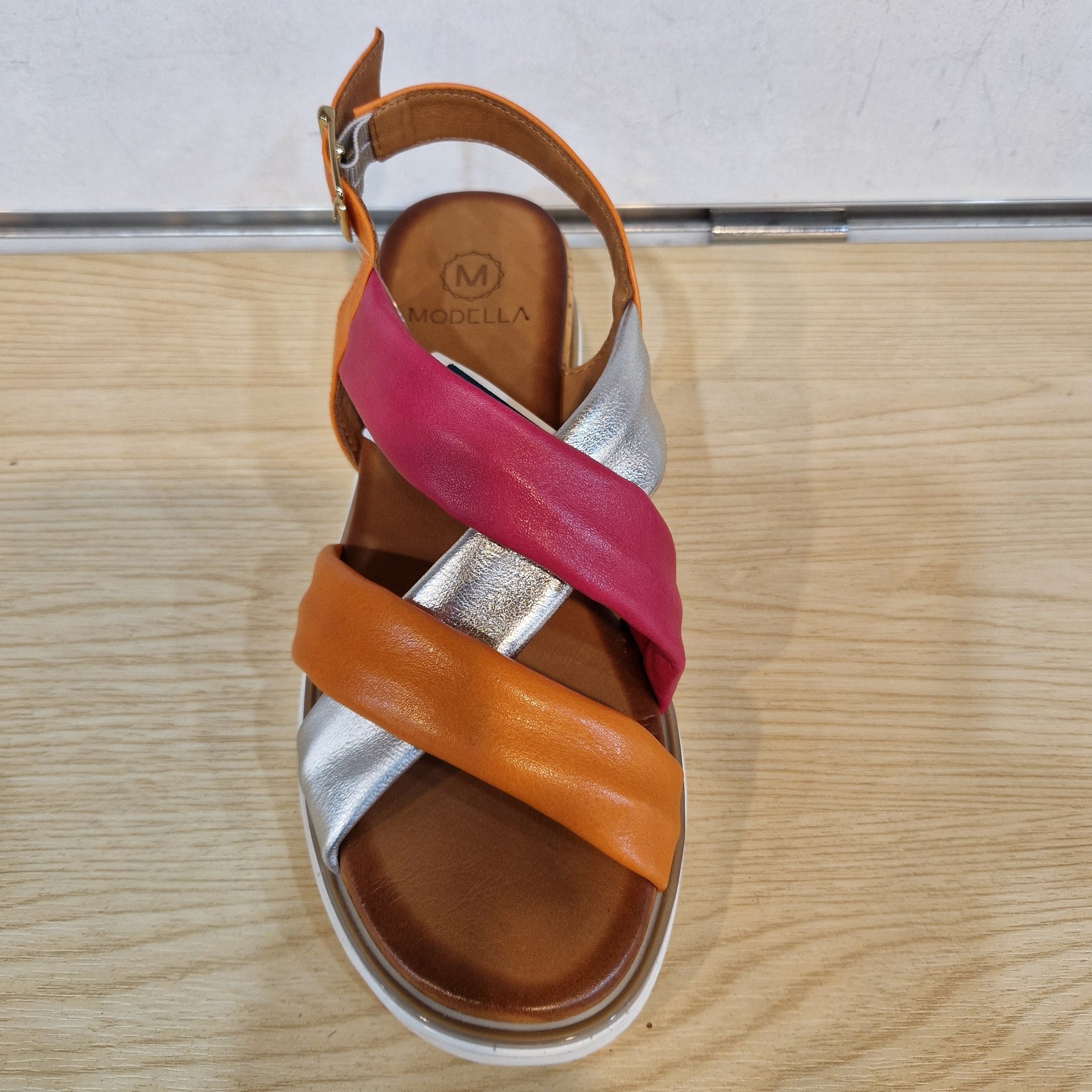 Modella Lyla Orange Combination Soft Leather Strap Wedge Sandal