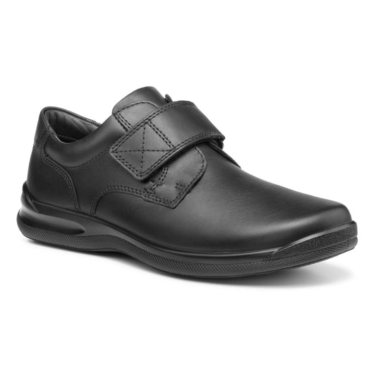 Hotter Mens  BLACK Leather SEDGWICK touch fastening Shoe