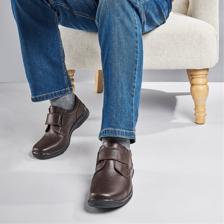 Hotter Mens BROWN Leather SEDGWICK touch fastening Shoe