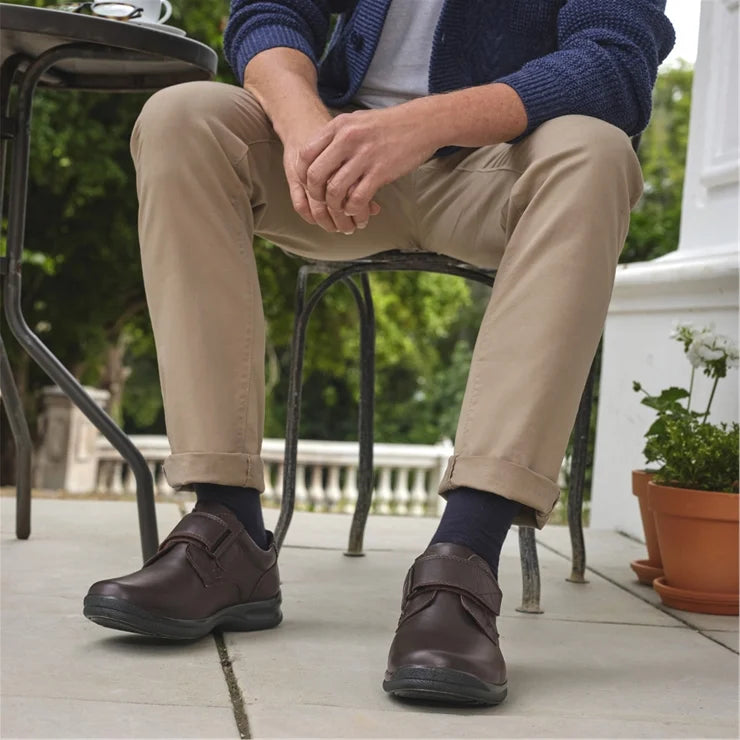 Hotter Mens BROWN Leather SEDGWICK touch fastening Shoe