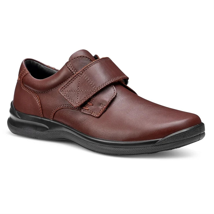 Hotter Mens BROWN Leather SEDGWICK touch fastening Wide Fitting Shoe