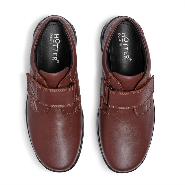 Hotter Mens BROWN Leather SEDGWICK touch fastening Wide Fitting Shoe