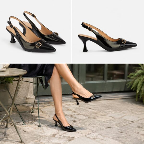 Shoes By Emma Sophia BLACK CRINKLE Sling Back Shoes