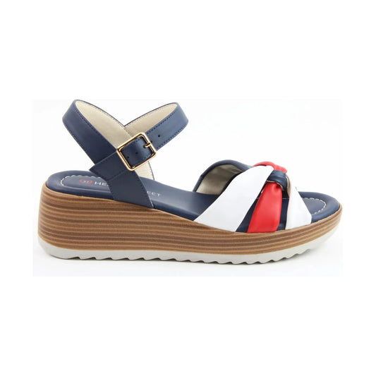 Heavenly Feet Luxe NAVY MULTI Wedge Sandal.