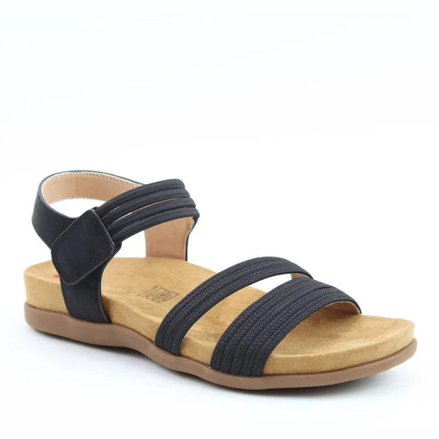 Heavenly Feet Tyra BLACK Lightweight Touch Fastening Sandal