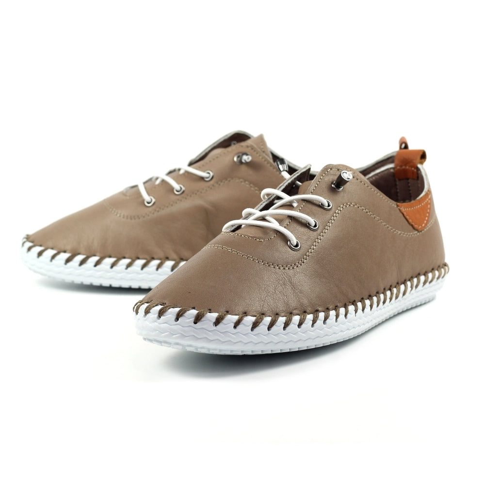 Lunar St Ives Soft Leather Plimsoll TAUPE FLE030BB