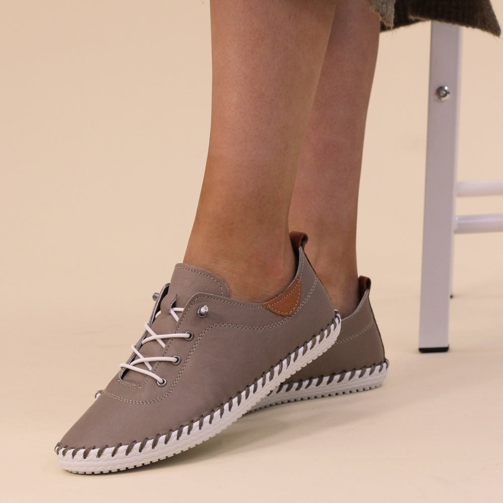 Lunar St Ives Soft Leather Plimsoll TAUPE FLE030BB