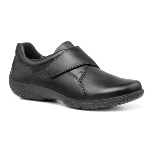 Hotter Shoe SUGAR Leather Touch Fastening Shoe Extra Wide Fitting BLACK