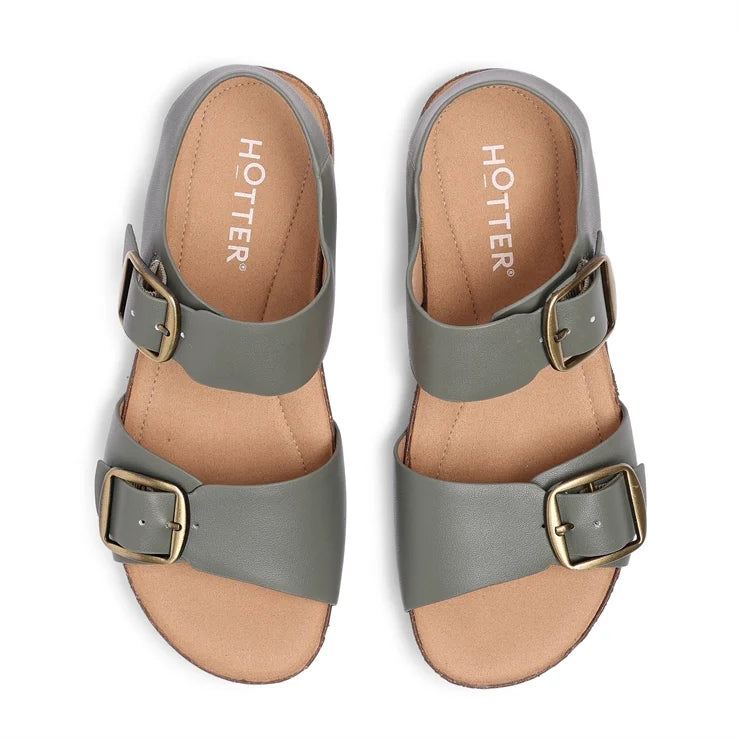 Hotter Tourist Khaki Green Cork Wedge Comfort Sandal
