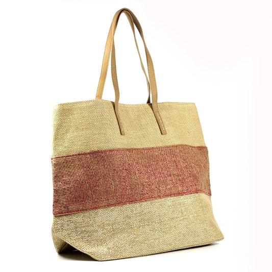 lunar Verena Straw Beach Bag Pink Stripe