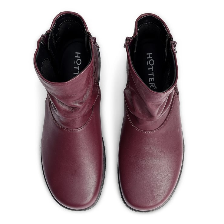 Hotter Whisper Dark Cherry wide Fitting Twin Zip Ankle Boot