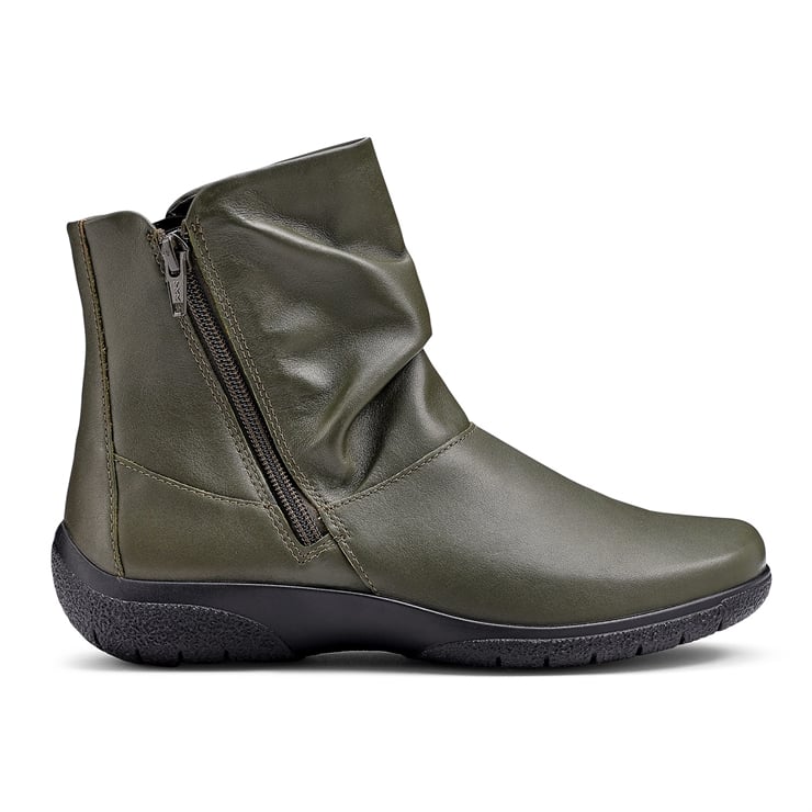 Hotter Whisper Forest Green Wide Fitting Twin Zip Ankle Boot
