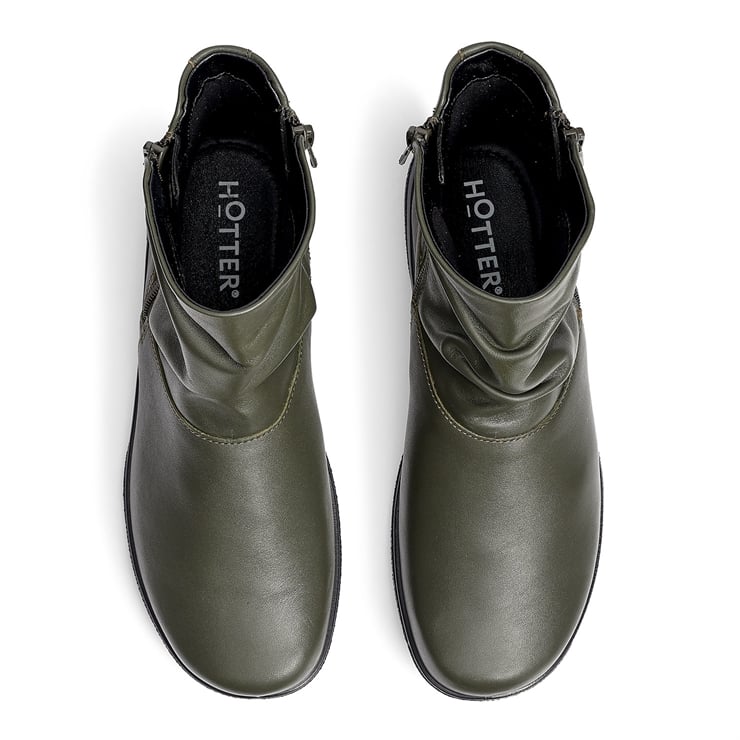 Hotter Whisper Forest Green Wide Fitting Twin Zip Ankle Boot