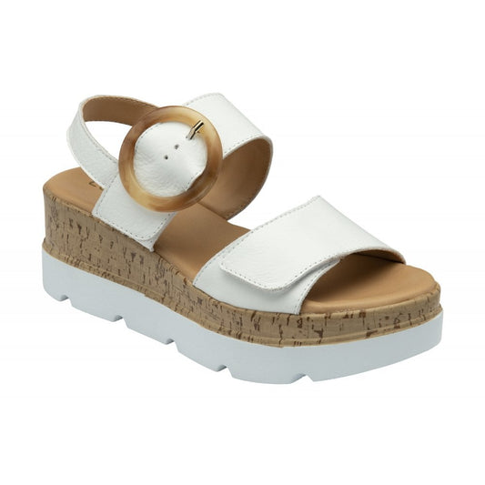 Lotus Cammie WHITE Leather Chunky Wedge Adjustable Sandal ULP268