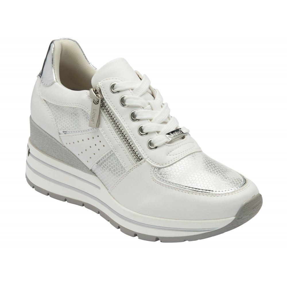 Lotus Tenno WHITE / Silver Trainer with Wedge Heel ULS576