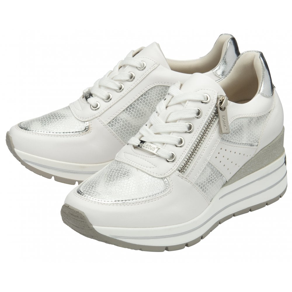 Lotus Tenno WHITE / Silver Trainer with Wedge Heel ULS576