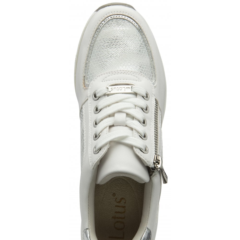 Lotus Tenno WHITE / Silver Trainer with Wedge Heel ULS576