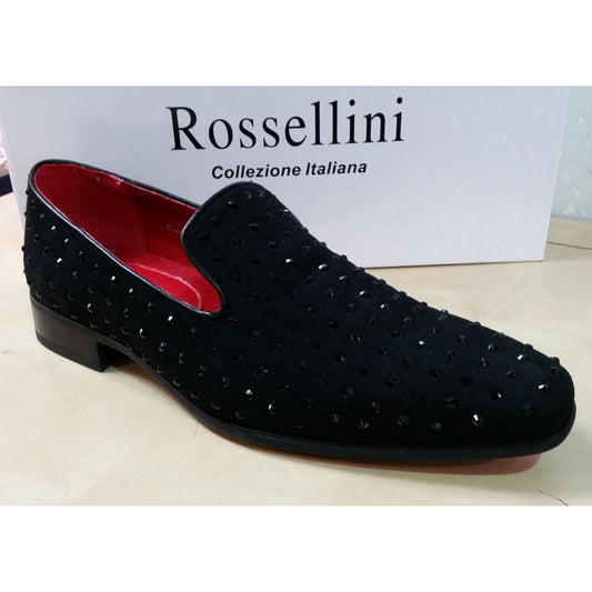 Rossellini Baldoria  Spiked Loafer Leather Lined Studded Shoes in Black Suede