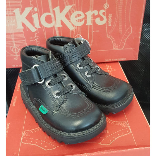 Kickers Kick Quick Black Leather Infants slip on Shoe
