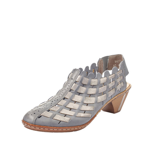Rieker 46778-22 Ladies Small Heel Sling Blue/ Grey