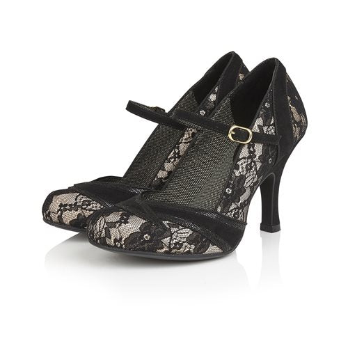 Ruby Shoo COURT SHOE Delilah BLACK LACE MATCHING CHARLESTON STYLE BAG AVAILABLE