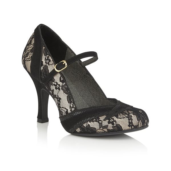 Ruby Shoo COURT SHOE Delilah BLACK LACE MATCHING CHARLESTON STYLE BAG AVAILABLE