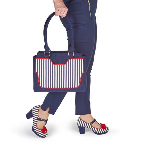 Ruby Shoo COURT SHOE Jazz NAVY STRIPE MATCHING TUNIS BAG AVAILABLE