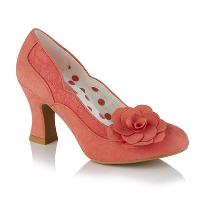Ruby Shoo COURT SHOE Chrissie CORAL With Flower Trim