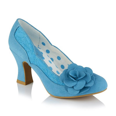 Ruby  Shoo COURT SHOE Chrissie TUQUISE with Lace and Flower Trim