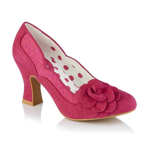 Ruby Shoo COURT SHOE Chrissie FUSCHIA With Lace and Flower Trim