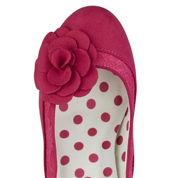 Ruby Shoo COURT SHOE Chrissie FUSCHIA With Lace and Flower Trim
