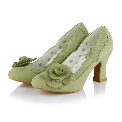Ruby Shoo COURT SHOE Chrissie PISTACHIO with Lace and Flower Trim
