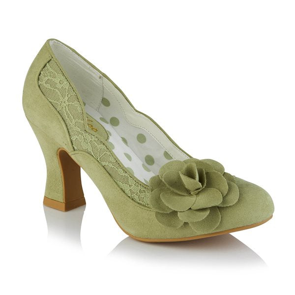Ruby Shoo COURT SHOE Chrissie PISTACHIO with Lace and Flower Trim