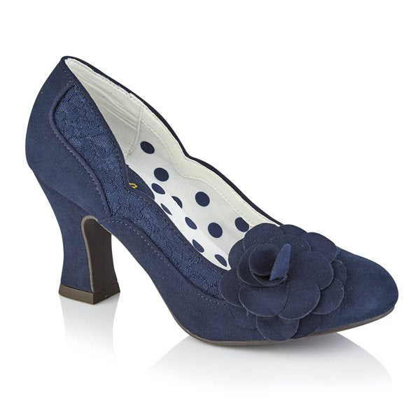 Ruby Shoo COURT SHOE Chrissie NAVY with Lace and Flower Trim