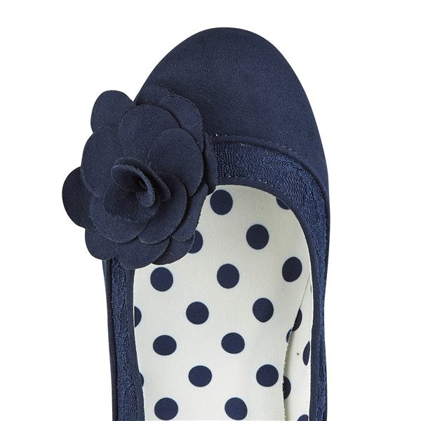 Ruby Shoo COURT SHOE Chrissie NAVY with Lace and Flower Trim
