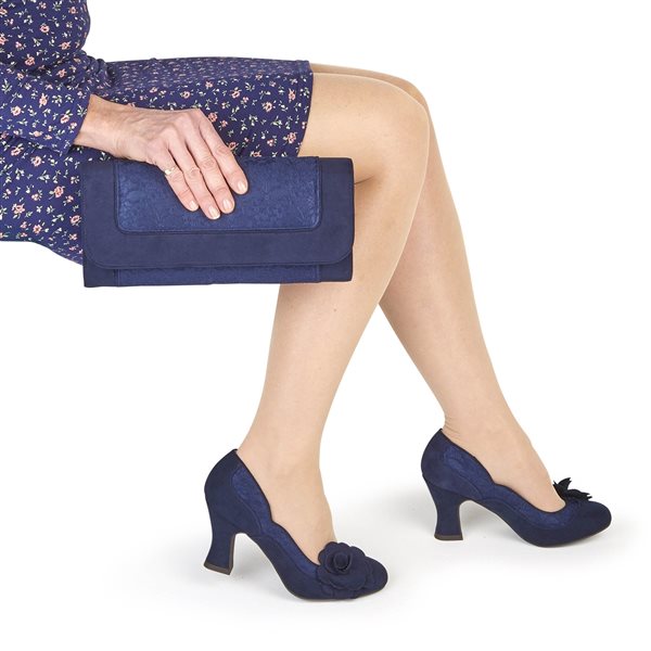 Ruby Shoo COURT SHOE Chrissie NAVY with Lace and Flower Trim