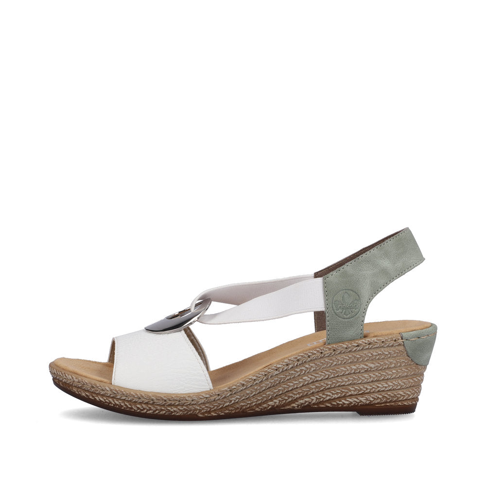 Rieker women smart Wedged sandal WHITE/MINT 624H6-80